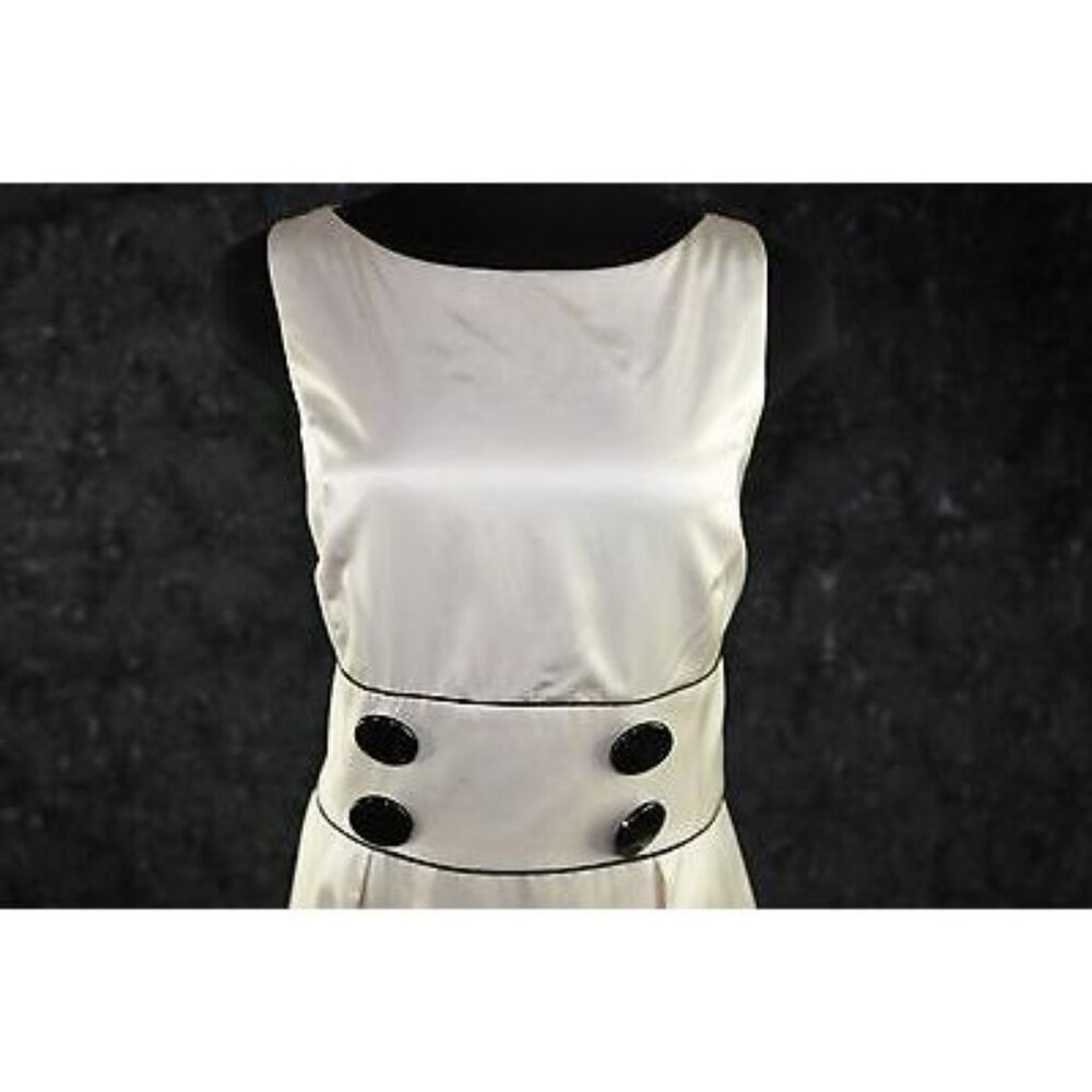 Democracy Beige Silky Sleeveless Black Button Accent Dress 10 Medium - Picture 3 of 10